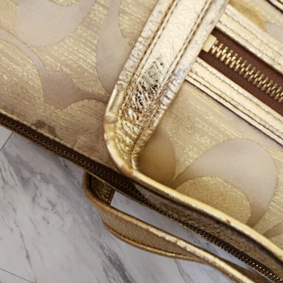 Vintage Coach Poppy Op Art Glam Gold Tote Bag Purse - Picture 6 of 14